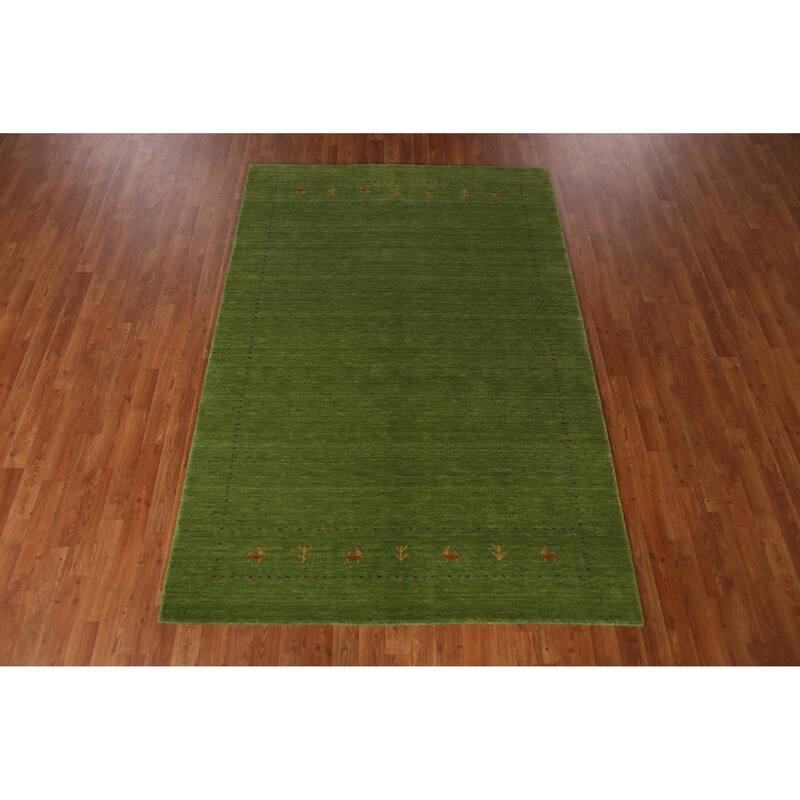 Green Gabbeh Indian Area Rug Handmade Tribal Wool Carpet - 5'2" x 7'7"