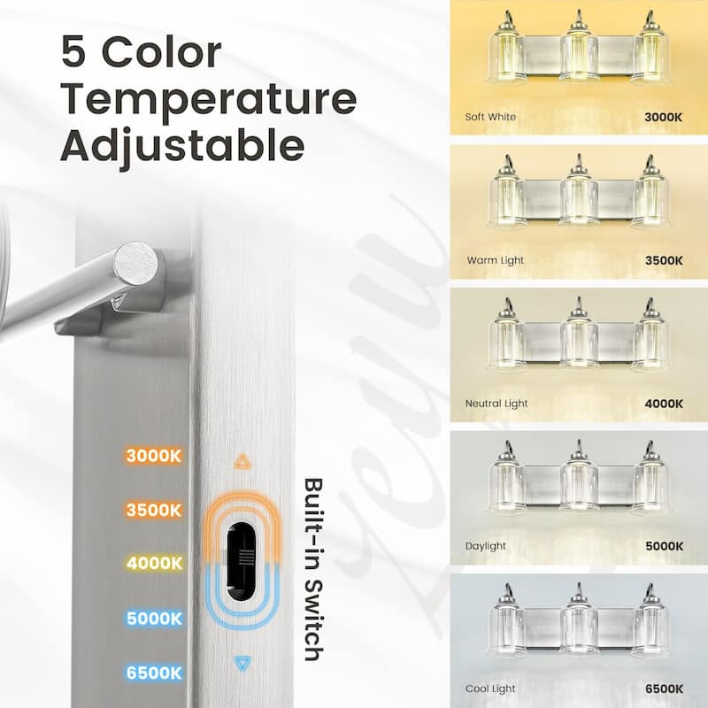 3-Light LED Vanity Light with 3 Colors Modes (3000K/4000K/5000K)