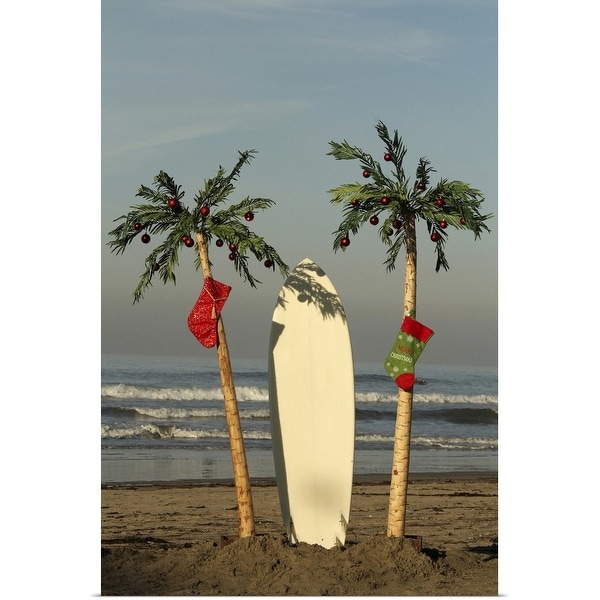 "Surfboard and palm trees at Christmas" Poster Print