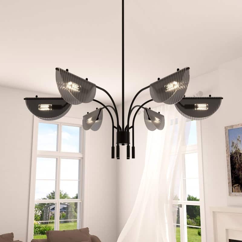 Acroma - 6 Light Black Steel & Glass Dimmable Linear Chandelier