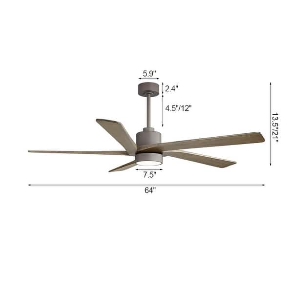dimension image slide 3 of 8, WINGBO 64 Inch DC Ceiling Fan with Lights and Remote Control, 5 Reversible Carved Wood Blades