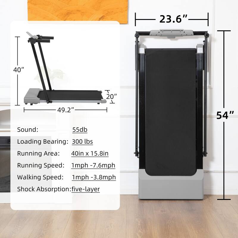 Foldable Walking Treadmill Under Desk Walking Pad Treadmill Compact Fitness Running Machine with LED Displays and Wheels