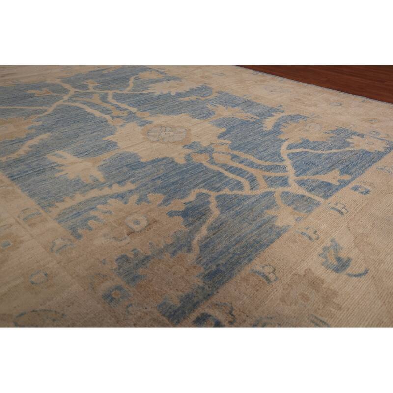 Vegetable Dye Blue Oushak Turkish Area Rug Hand-Knotted Wool Carpet - 8'2" x 9'11"
