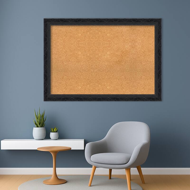 Filigree Gloss Black Framed Cork Board - Bulletin Board, Organization Board, Pin Board