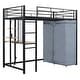 preview thumbnail 64 of 78, Full Size Metal Loft Bed with Workstation Desk, Built-In Shelves, LED Light Strip, Power Outlet & Hanging Wardrobe Storage