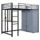preview thumbnail 4 of 78, Twin/Full Size Loft Bed with Wardrobe and Bulit-in Desk, Metal Loft Bedframe with LED Light, Storage Shelves and Power Outlet