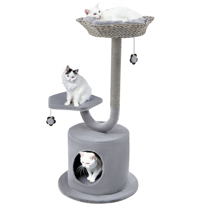42" Tall Cat Tower with Curved Metal Supporting Frame for Large & Small Cats-Gray - 19.5" x 19.5" x 42"