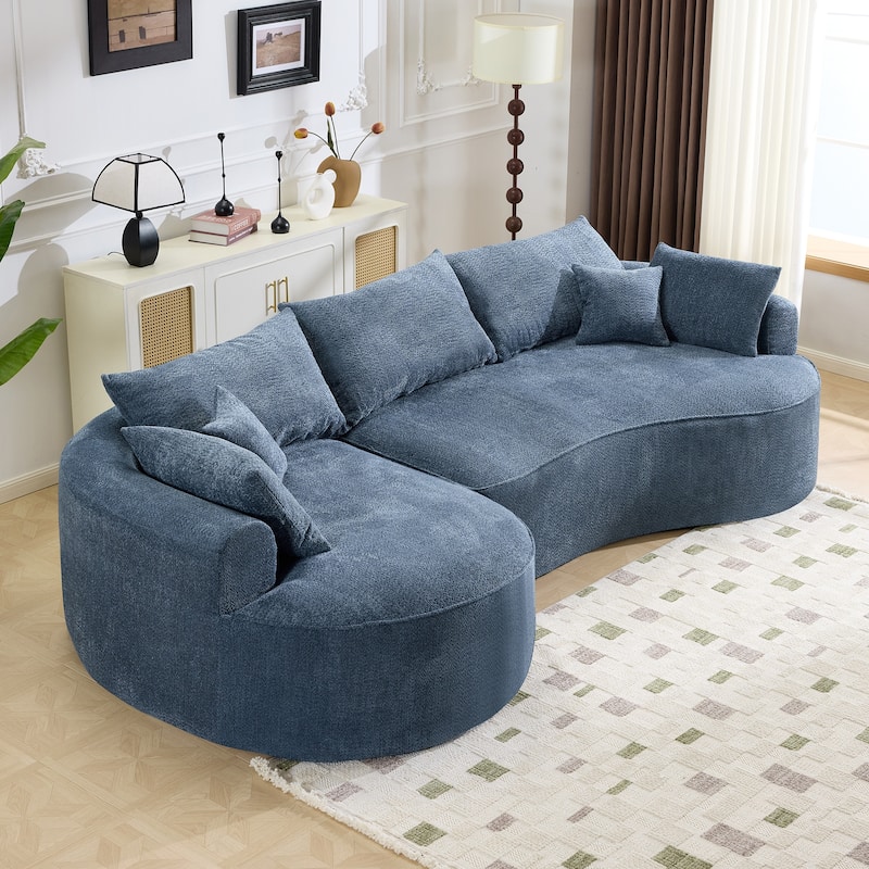 L Shape Sectional Sofa with Curved Chaise Lounge, High-Resilience Sponge Boneless Sofa, Upholstered Sofa with Throw Pillows