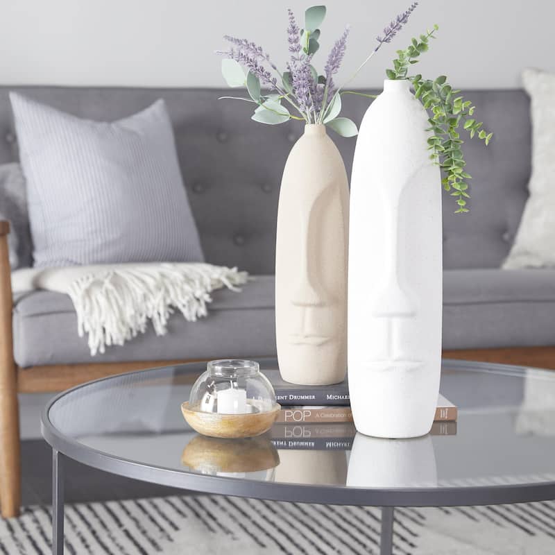 Ceramic Easter Island Head Decorative Vase - Set of 2 Multi Colored - Roche River Decor