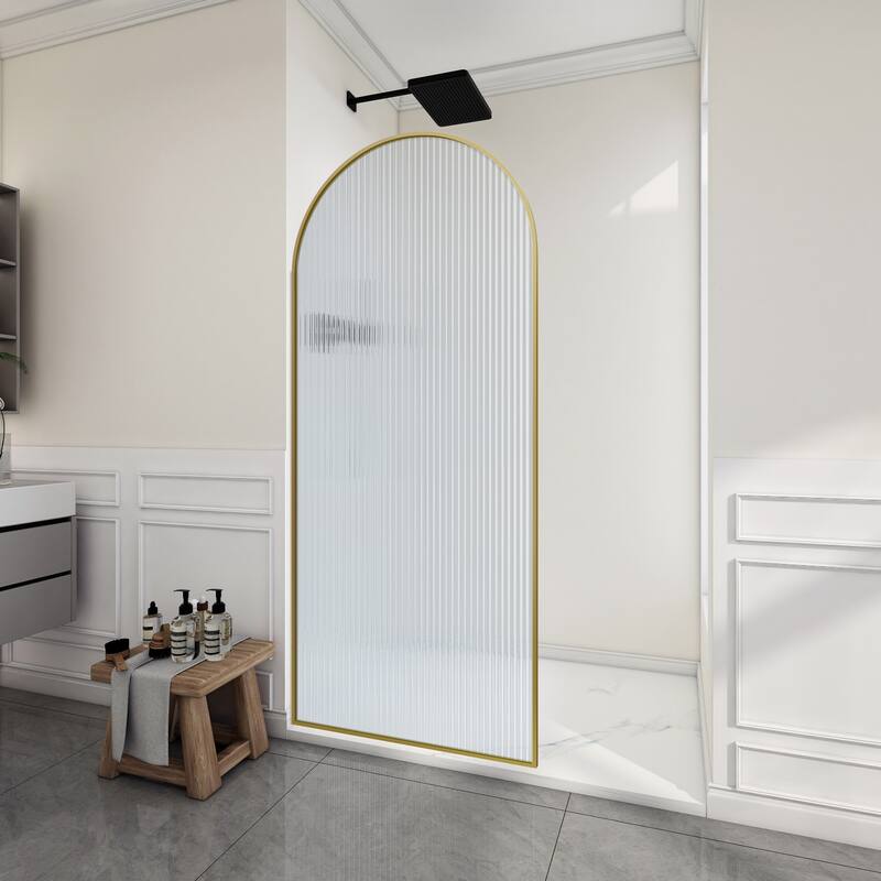 Ember Series 34 in. W x 78 in. H Fixed Framed Shower Door in Black, Gold or Nickel Finish with Clear or Fluted Glass