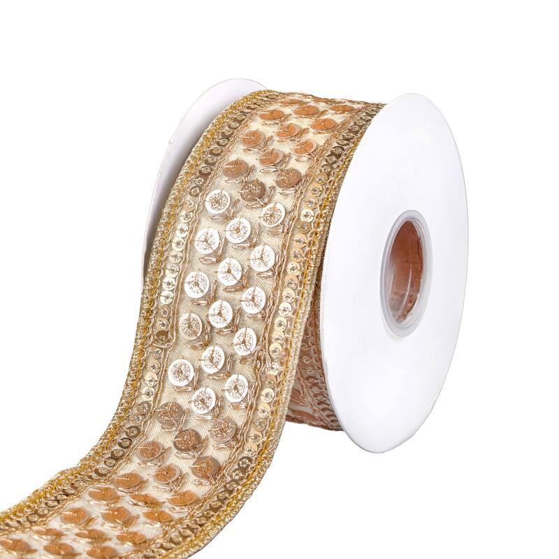 HGTV Home Collection Trim Metallic Dupioni Ribbon, Gold, 2.5 in - 2.5 in