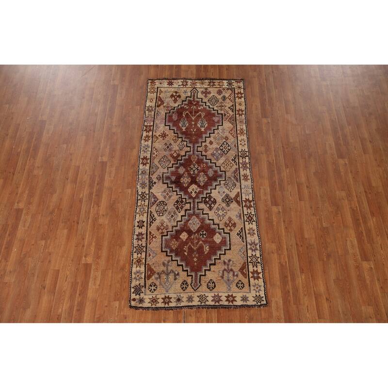 Tribal Qashqai Persian Antique Area Rug Handmade Peach Wool Carpet - 3'6"x 7'11"