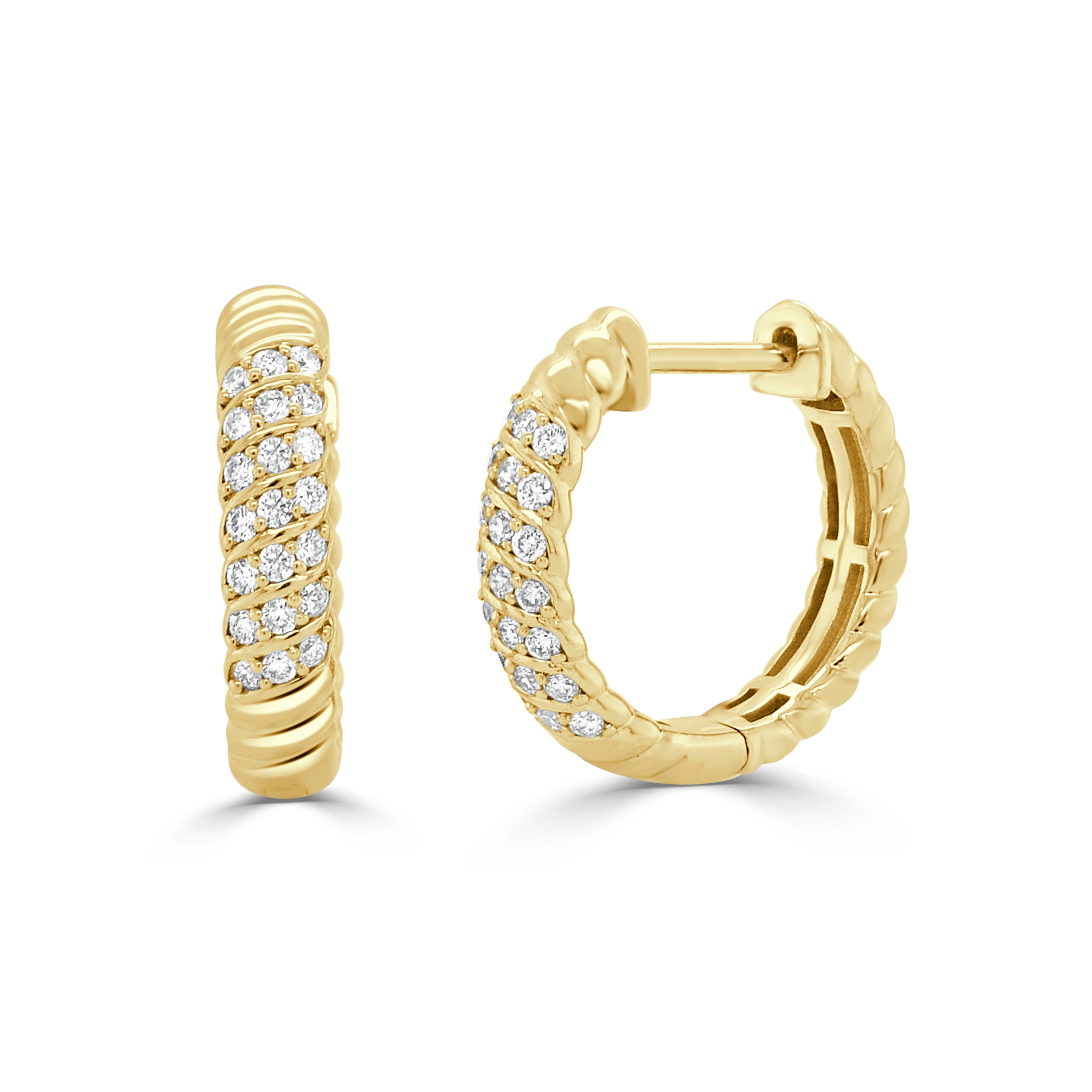 Joelle Collection Natural Diamond Pave Hoop Huggy Earrings 14K Yellow Gold