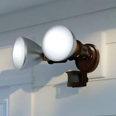 Motion Sensor Dusk to Dawn Outdoor Security Flood Light - 2 Adjustable Light Heads - 4 Modes