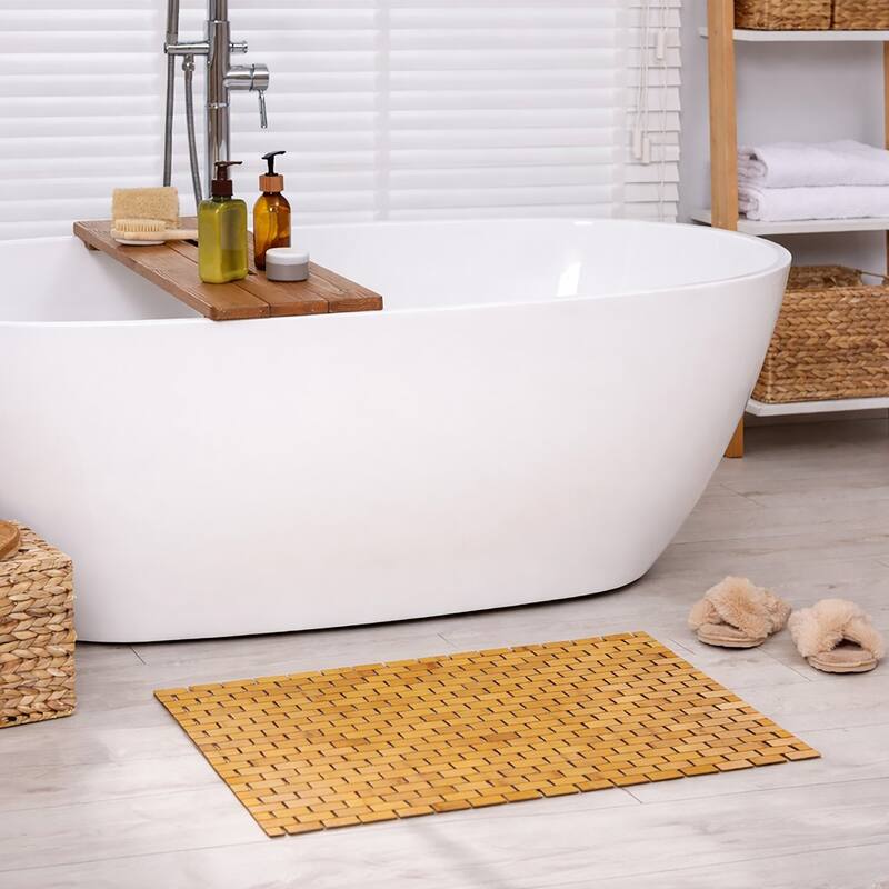 Natural Bamboo Bathroom Mat - Non Slip Bath Mat -Foldable Duckboard