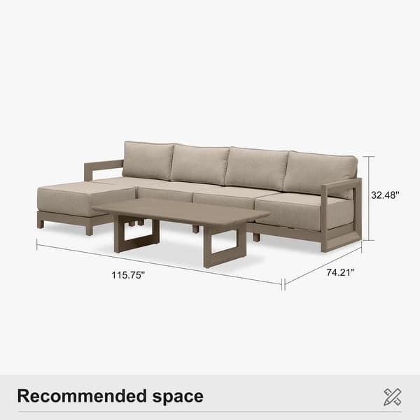 dimension image slide 8 of 10, PURPLE LEAF Caesar L-Shaped Khaki Outdoor Couch with 9.6" Thick for Yard Porch Deck Patio Conversation Sets