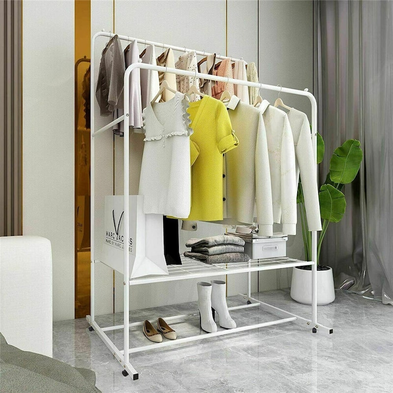 Rolling Garment Rack Clothes Metal Stand Shelf