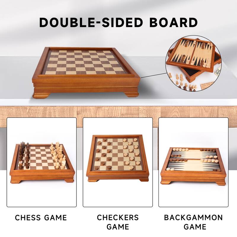 Deluxe 7-in-1 Chess/Checkers/Backgammon/Dominoes/Cribbage Board/Playing Card/Poker Dice Board Game Combo Set