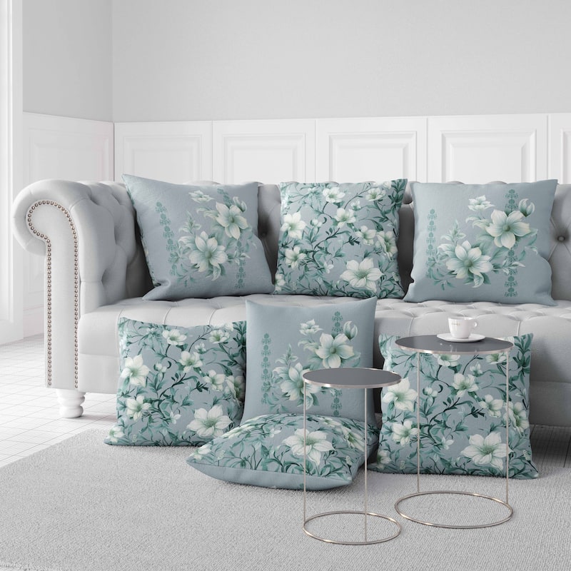 Mint And Green Petal Perfection Faux Suede Throw Pillow Zipper