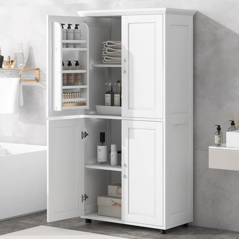 Bathroom Floor Storage Cabinet, Bathroom Storage Unit, Freestanding Cabinet with Adjustable Shelves Bathroom Organizer Cabinet
