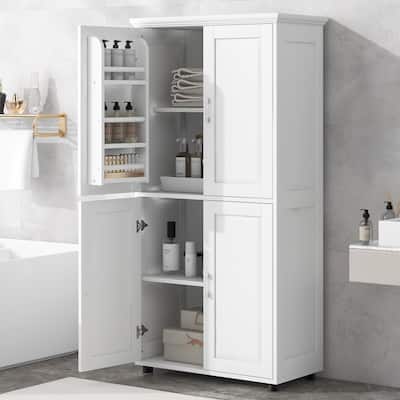 Freestanding Bathroom Cabinet Floor Storage Cabinet Bathroom Organizer with 4 Doors and Adjustable Shelves