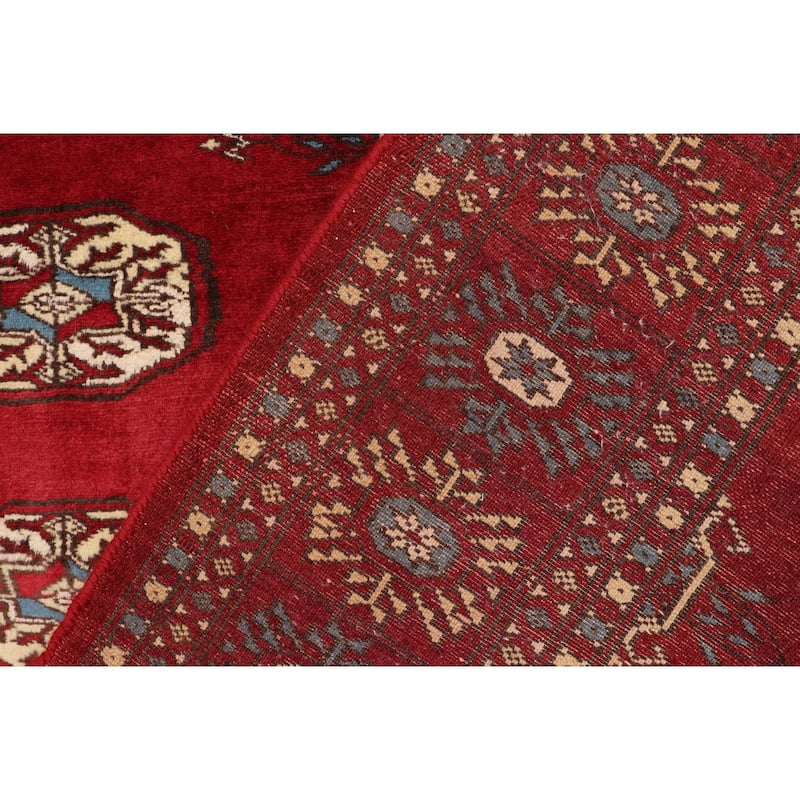 Rustic Bokhara Powers Red/Blue Hand Knotted Wool Rug - 4'0'' x 5'8''
