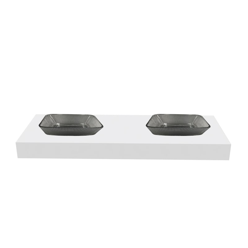 Charlie 18" Rectangle Decorative Crystal Vessel Sinks With White Base