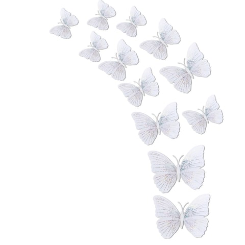 12pcs 3D Butterfly Wall Decal DIY Sticker for Christmas Decor, - Silver Tone