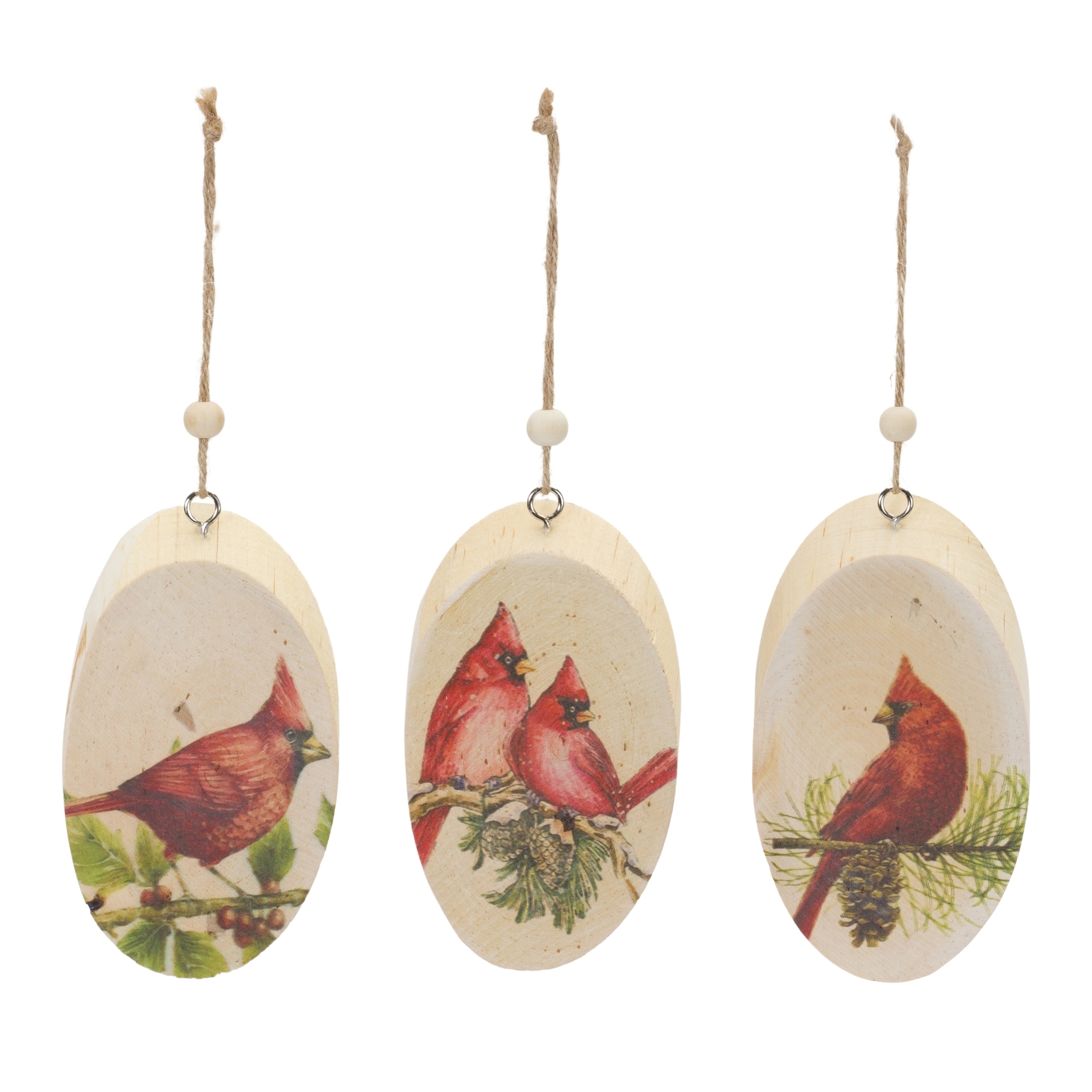 Cardinal on Pine Hand Decorated Glass Bead