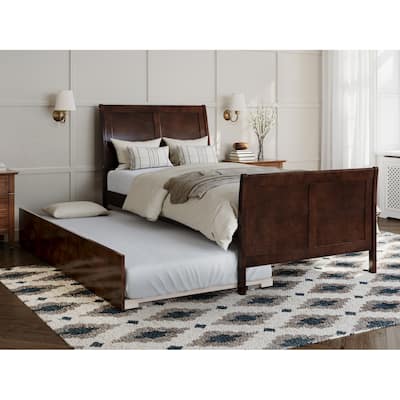 Renaissance Twin XL Platform Bed with Footboard & Trundle - Walnut Finish