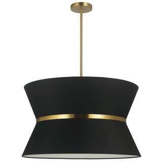 4 Light Chandelier - Aged Brass Pendant Light with Black Shade - Transitional Ceiling Light Fixture - 5