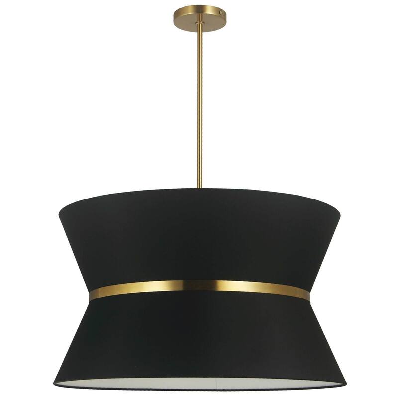 4 Light Chandelier - Aged Brass Pendant Light with Black Shade - Transitional Ceiling Light Fixture - 5