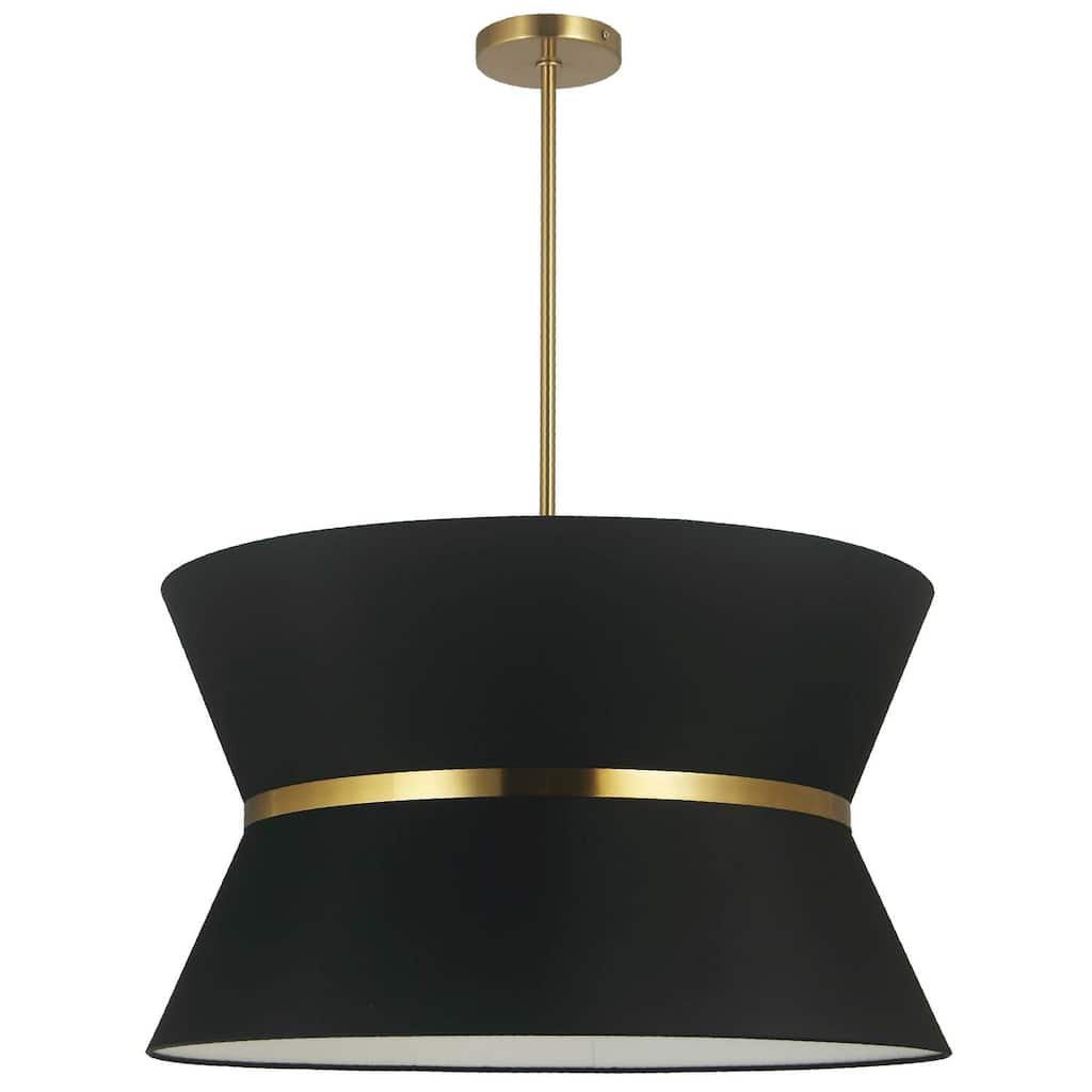 4 Light Chandelier - Aged Brass Pendant Light with Black Shade - Transitional Ceiling Light Fixture - 5