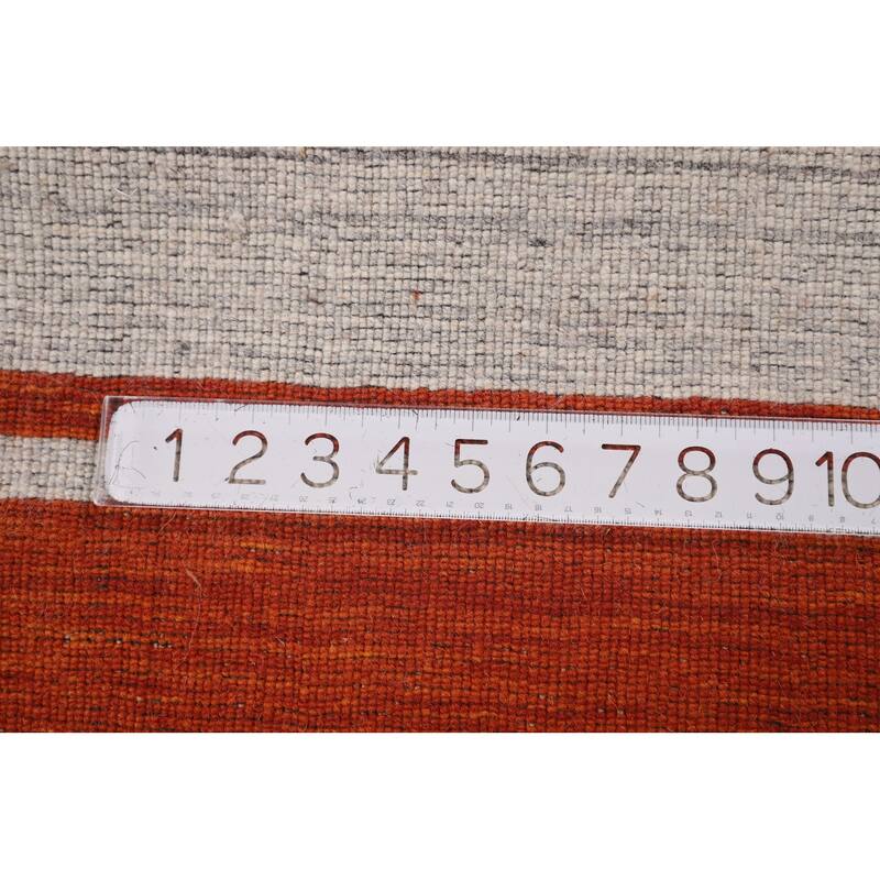 Hand Knotted Oriental 100% Wool Carpet Tribal Stripe Oranges & Rust Gabbeh Runner Rug - 10' 9'' X 2' 6''