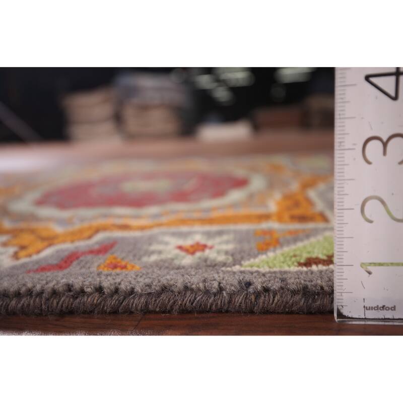 Geometric Kazak Oriental Runner Rug Handmade Wool Carpet - 2'6" X 7'11"