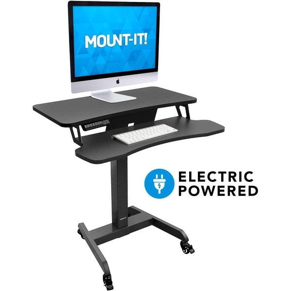 Mount-It! Electric Mobile Height Adjustable Standing Workstation with Wheels. Opens flyout.