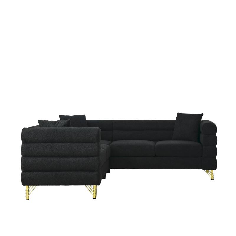 Black Lshaped Sectional Sofa w/ 3 Pillows, 5 Seater Corner Couch w