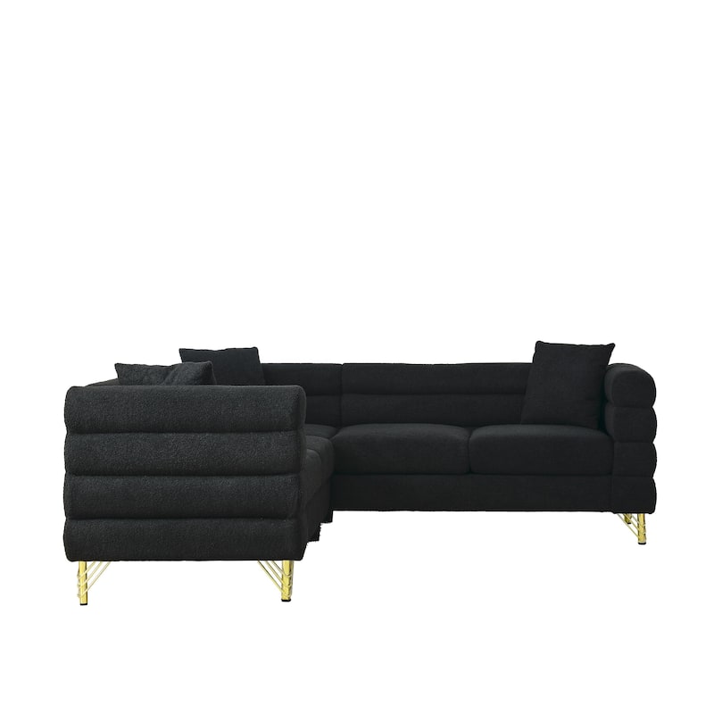 Living Room L-shaped Sectional Sofa Teddy Fabric Corner Couch