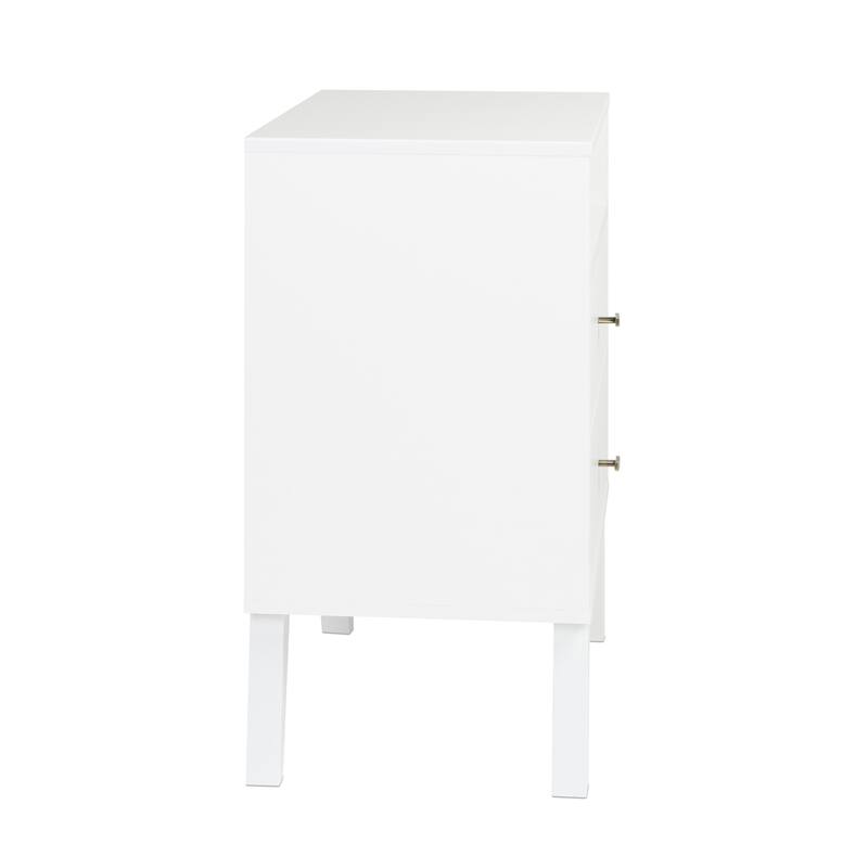 Prepac Milo Mid-Century Modern 2 Drawer Nightstand with Open Shelf, Bedside Table, Contemporary Bedroom Furniture