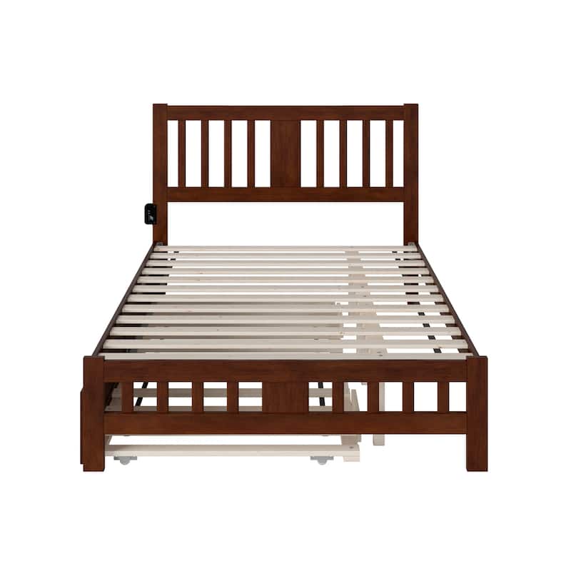 Full Bed with Trundle - Walnut Finish, Solid Wood Frame, Platform Bed, Space Saving Design