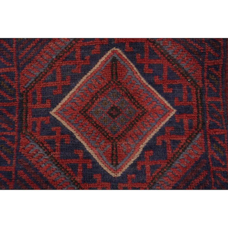 Hand Knotted Oriental 100% Wool Carpet Traditional Tribal Red Balouch Runner Rug - 7' 2'' X 2' 1''