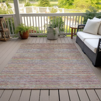 Machine Washable Indoor/Outdoor Modern Stripes Chantille Rug
