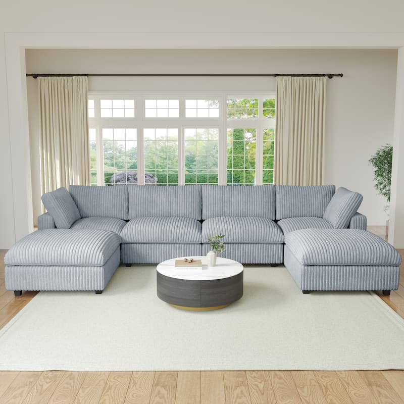 Soft Plush Upholstered Modular Sectional Sofa U-shaped Down Filled Living Room Couch-5 Seaters/6 Seaters