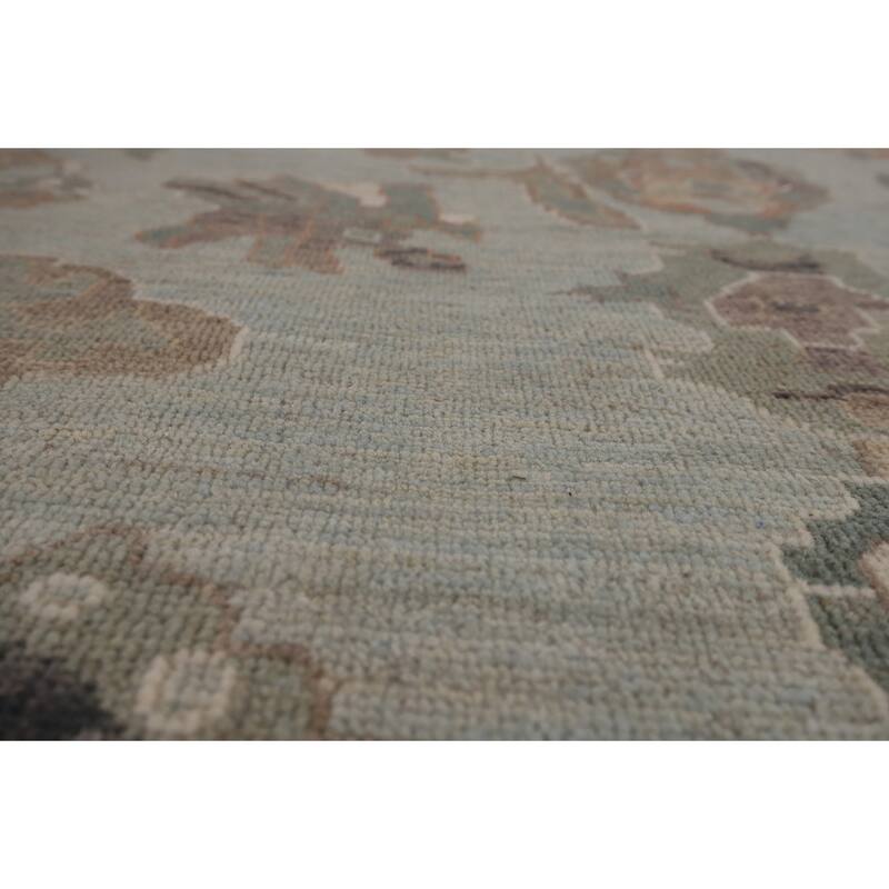 Blue Floral Oushak Turkish Area Rug Handmade Wool Carpet - 8'0"x 9'7"