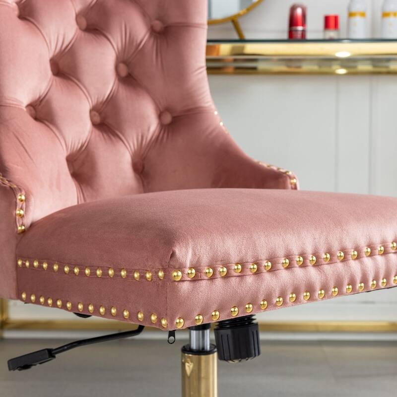 Office Chair with Wheels, Adjustable Height, Velvet Upholstered Tufted Button Computer Desk Chair Swivel