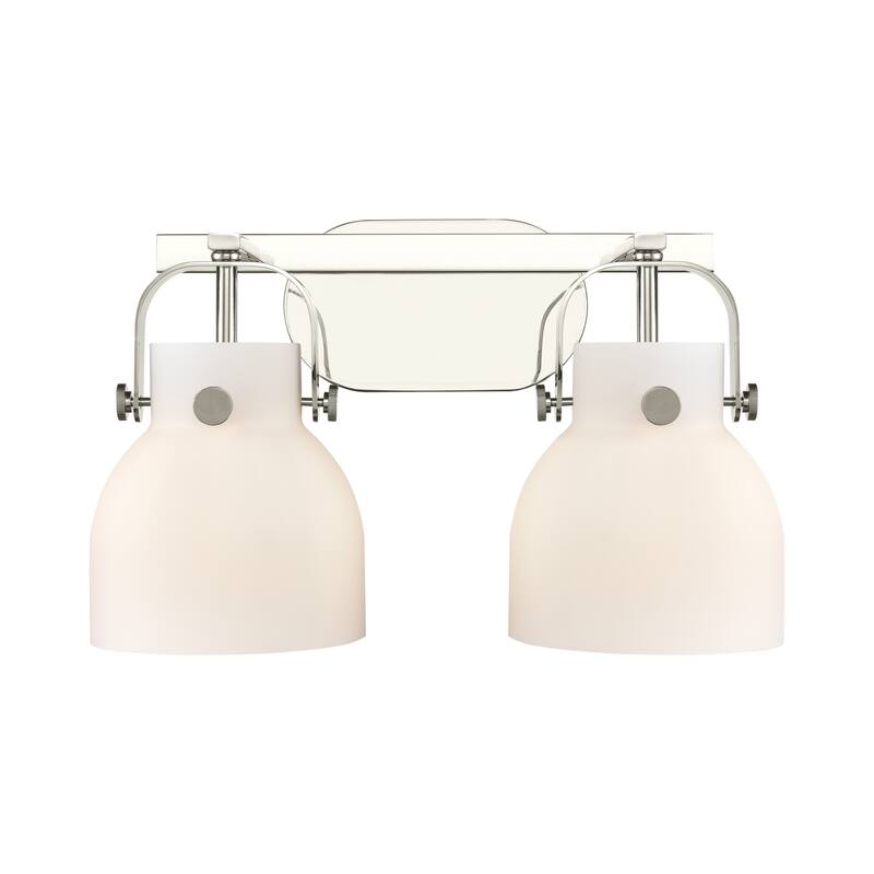 Innovations Lighting 423-2W-10-17 Pilaster II Bell Vanity Pilaster II - Polished Nickel / Matte White