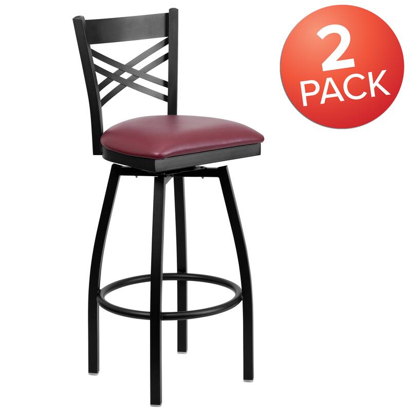 2 Pack ''X'' Back Swivel Metal Barstool - 16.5"W x 20.5"D x 44.5"H - 16.5"W x 20.5"D x 44.5"H