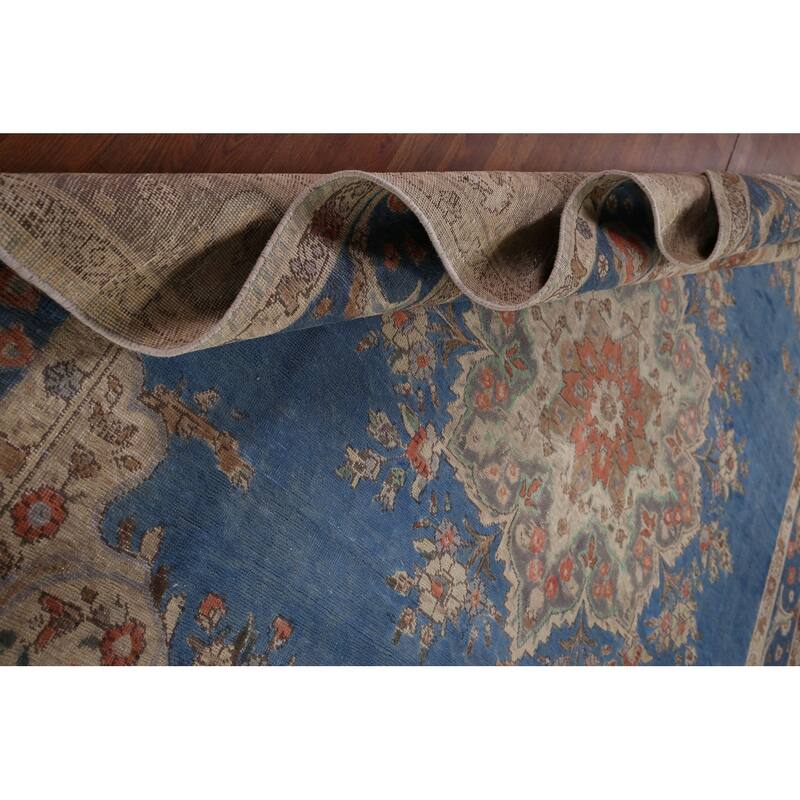 Tabriz Vintage Persian Rug Hand-Knotted Blue Wool Carpet - 8'4" x 11'3"