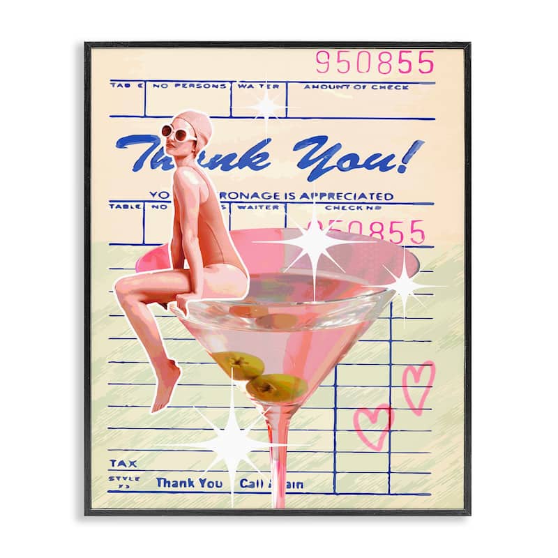 Stupell Retro Vintage Restaurant Check Framed Giclee Art Design By Lil' Rue - 16 x 20 - Black