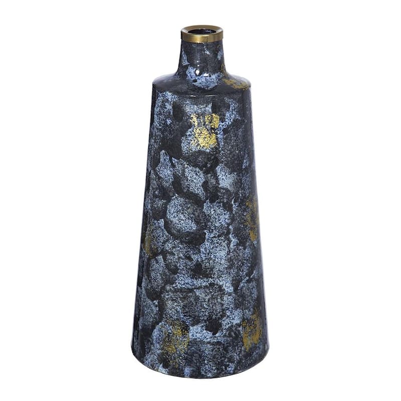 14" Blue And Gold Abstract Bud Glass Table Vase - 6.30